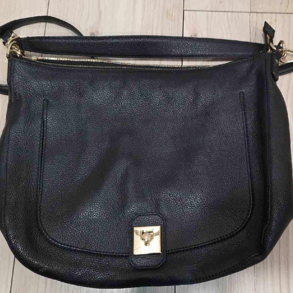 Furla Black Leather Shoulder Bag with Gold Hardware